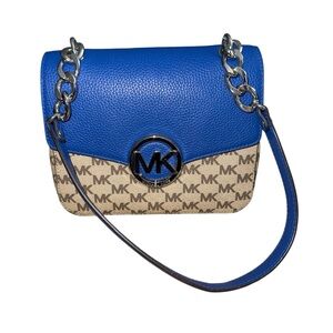 Michael Kors Blue and Tan Crossbody Bag